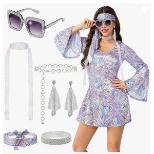 Spooktacular Creations 70s Disco Women Dress w/Accessories NEW IN BAG XXL